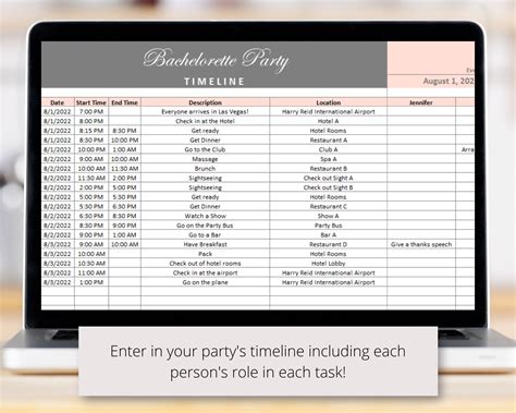 itinerary template for bachelorette party|bachelorette party planning template excel.